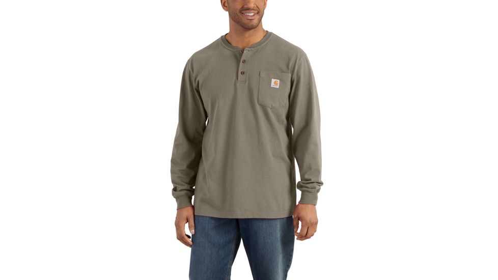 Carhartt Workwear Pocket Long Sleeve Henley for Mens, Desert, Small/Regular K128-DES-REG-SML