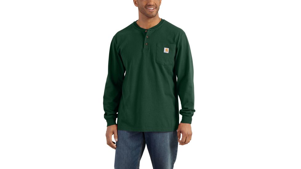 Carhartt Workwear Pocket Long Sleeve Henley for Mens, Hunter Green, Large/Regular K128-HTG-REG-LRG