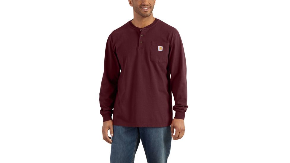 Carhartt Workwear Pocket Long Sleeve Henley for Mens, Port, Extra Large/Regular K128-PRT-REG-XLG
