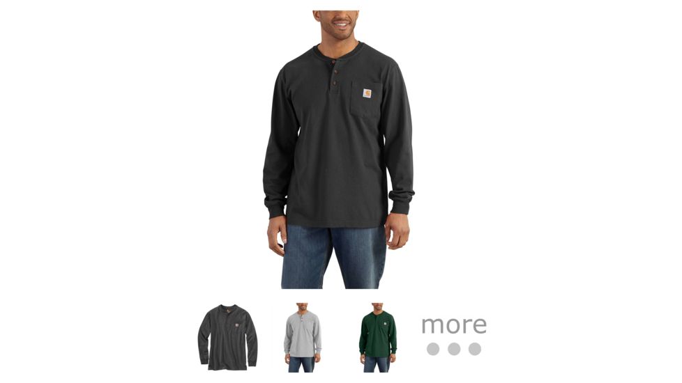 Carhartt Workwear Pocket Long Sleeve Henley for Mens, Black, Carbon Heather, Heather Gray, Hunter Green, Navy, Port