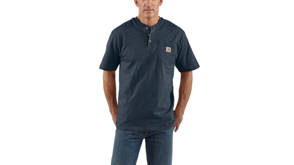 Carhartt Workwear Pocket Short Sleeve Henley for Mens, Dark Cobalt Blue Heather, Small/Regular K84-413-REG-SML