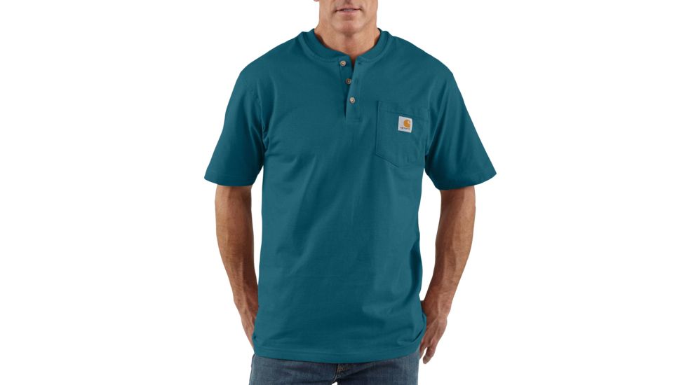 Carhartt Workwear Pocket Short Sleeve Henley for Mens, Stream Blue, Small/Regular K84-984-REG-SML