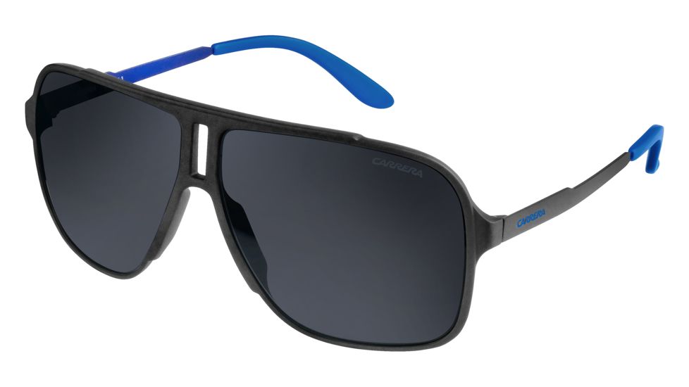 Carrera 122/S Sunglasses CA122S-0GUY-IR-6111 - Black Shiny Matte Frame, Gray Blue Lenses, Lens Diameter 61mm, Distance Between Lenses 11mm