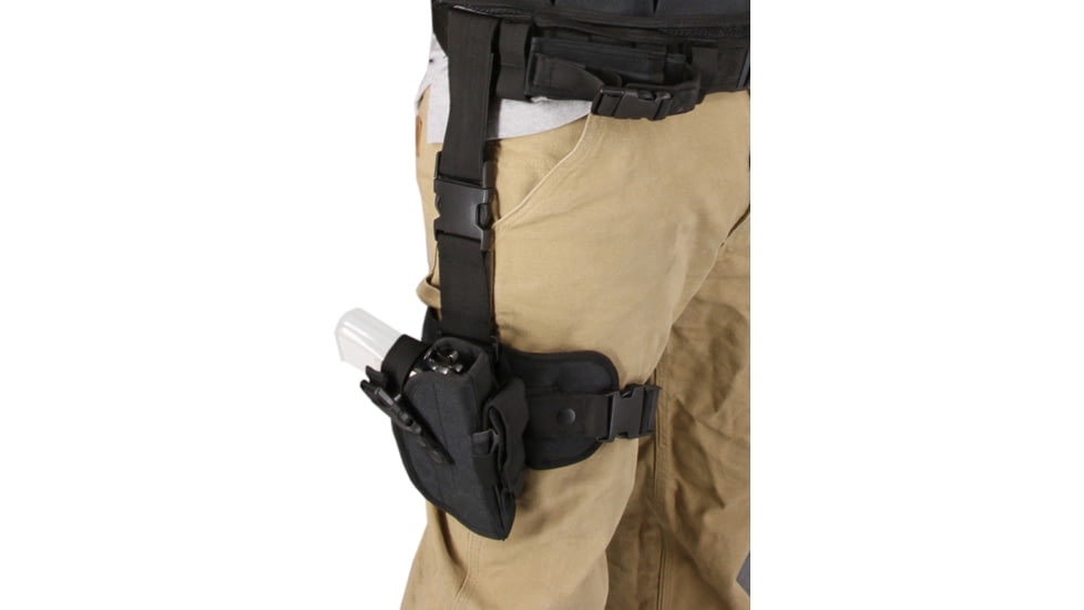 Carry All Tactical Drop Leg Holster, Black Ballistic Nylon Construction With Metal And Composite Hardware, Fits Most Standard Pistols, Includes Adjustable Strap And Leg Harness, P0165