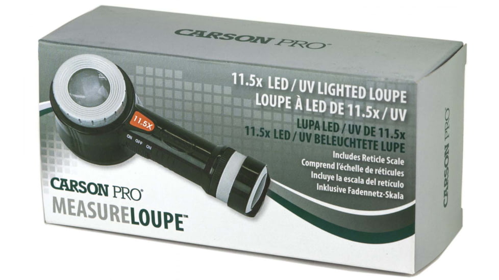 Carson 11.5x LED/UV Lighted Measureloupe w/Protective Storage Case, Black, CP-45