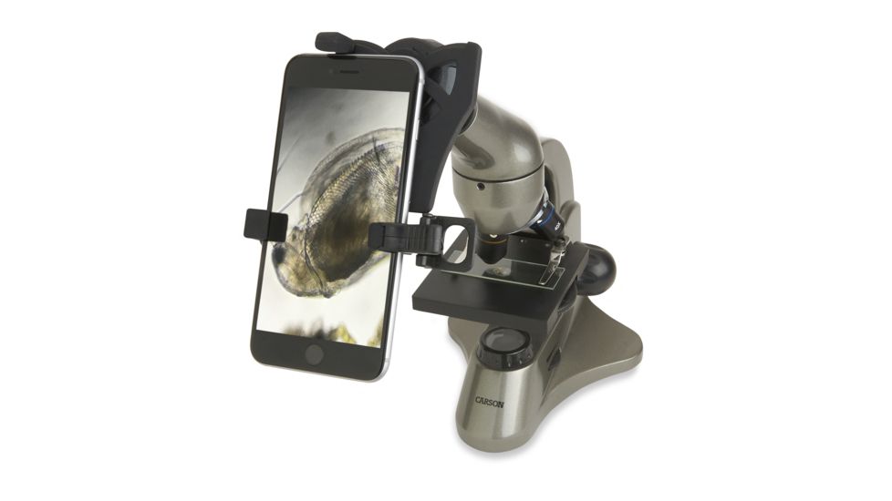 Carson 40x-499x Table Top Microscope w/Universal Smartphone Adapter for Microscopes, Black/Gray, MS-040SP