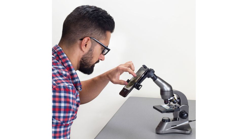 Carson 40x-499x Table Top Microscope w/Universal Smartphone Adapter for Microscopes, Black/Gray, MS-040SP