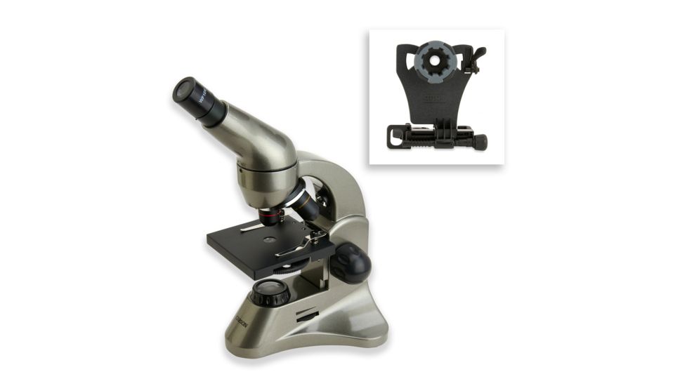 Carson 40x-499x Table Top Microscope w/Universal Smartphone Adapter for Microscopes, Black/Gray, MS-040SP