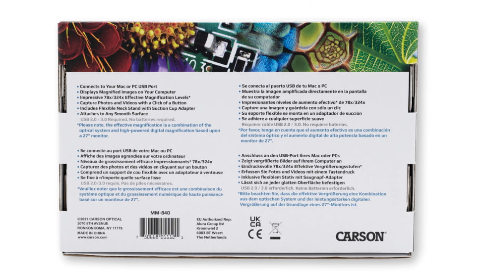 Carson 75/x300x eFlex Digital Microscope w/Flex Neck Stand and Base MM-840