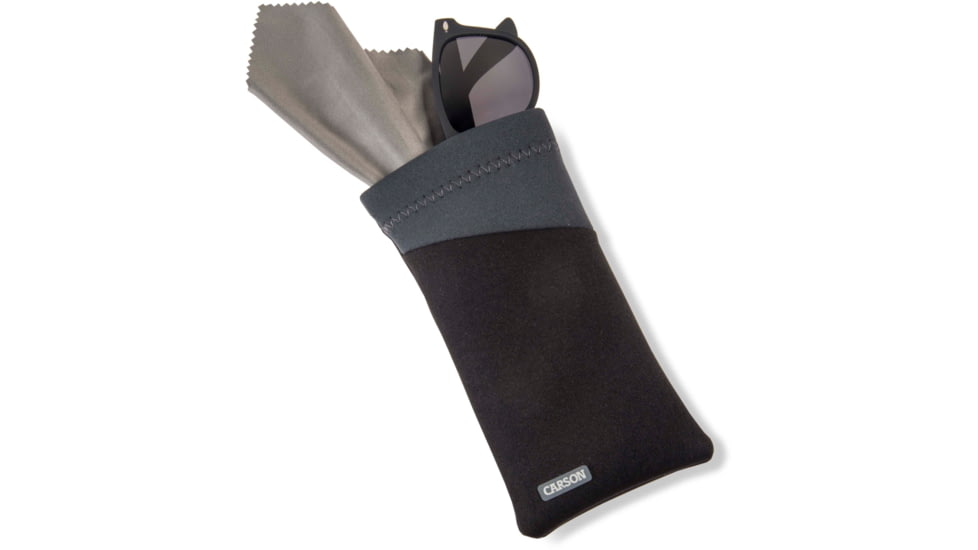 Carson Eyeglass Pouch w/Built-in Microfiber Cloth, Black/Grey, 6.7x7.6in, EC-10BKGY