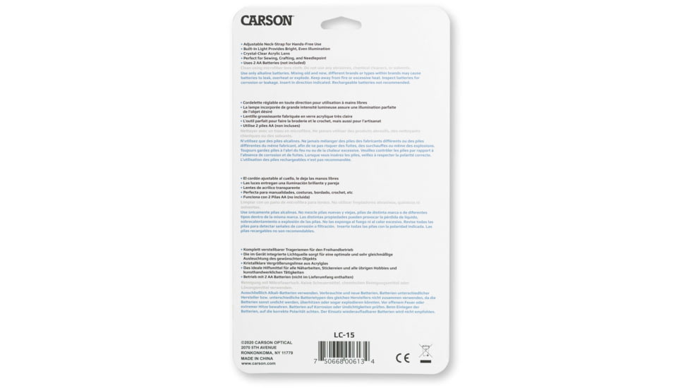 Carson LumiCraft 2x Hands Free Lighted Magnifier with 4x Spot Lens LC-15