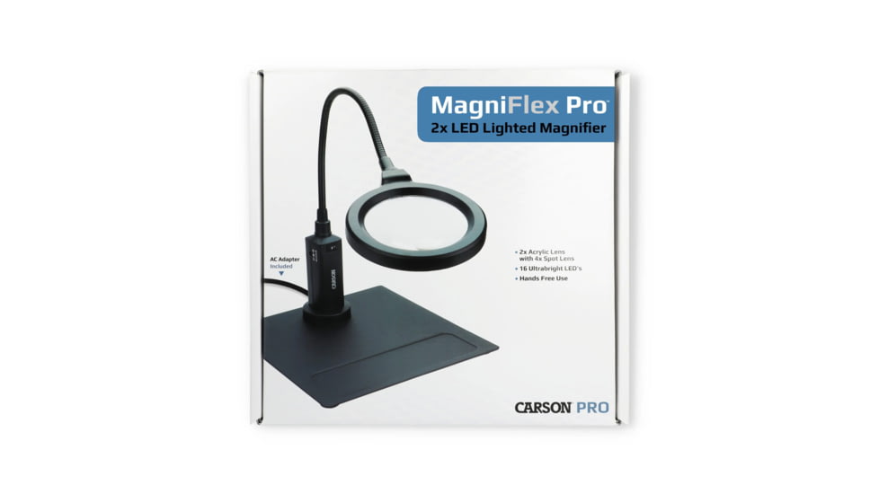 Carson MagniFlexPro 2x LED Lighted Magnifier Loupe w/ 4x Spot Lens, Black CP-90