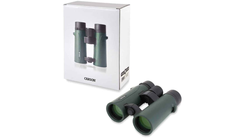 Carson Open Bridge 10x42mm Roof Prism Binoculars, Matte, Green, RD-042