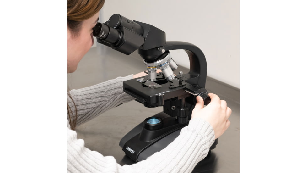 Carson Optical Advanced 40x-1600x LED Lit Binocular Compound Microscope, Black, 8.5 in x 6.9 in x 14.1 in, MS-170