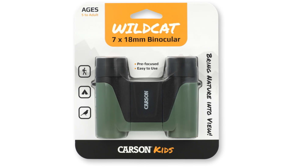 Carson Optical Wild Cat Series 7x18mm Binoculars, Green, 3.2 in x 4.4 in x 1.3 in, WC-718