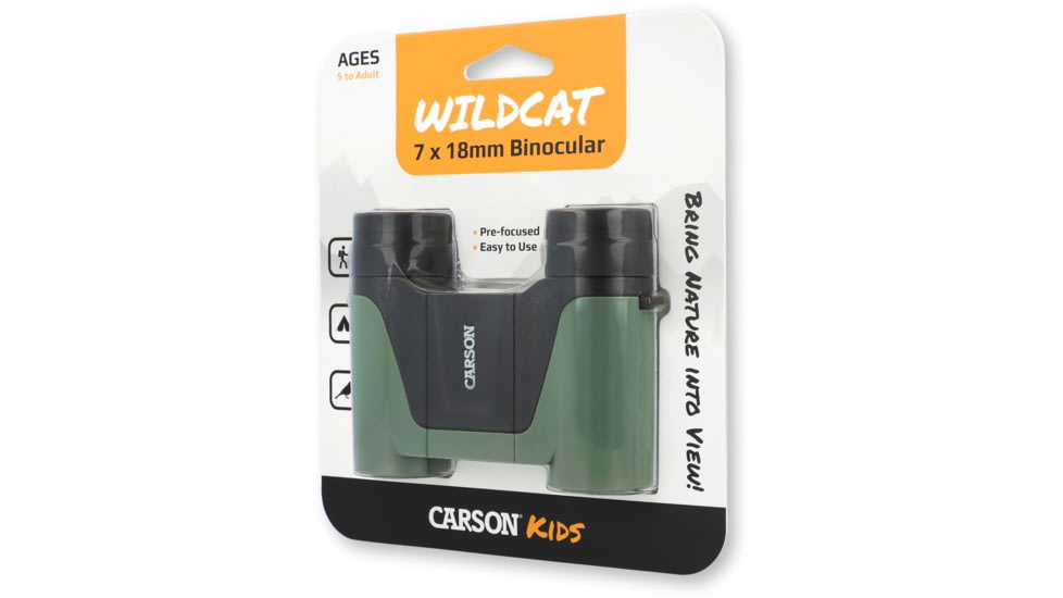 Carson Optical Wild Cat Series 7x18mm Binoculars, Green, 3.2 in x 4.4 in x 1.3 in, WC-718