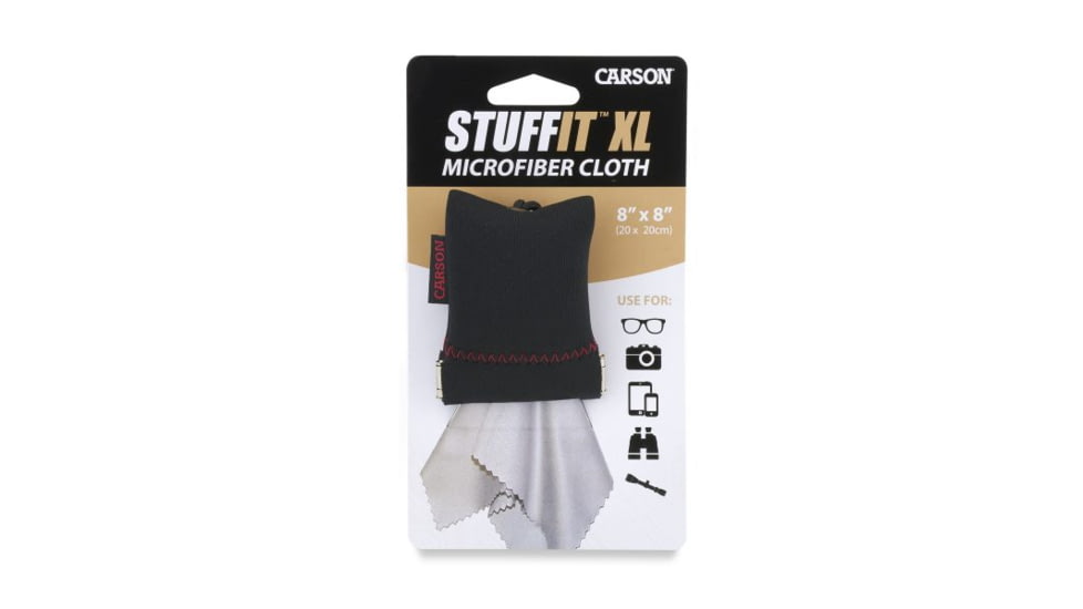 Carson Stuff-It XL Microfiber Lens Cloth, Black/Gray, 8in x 8in Sn-75