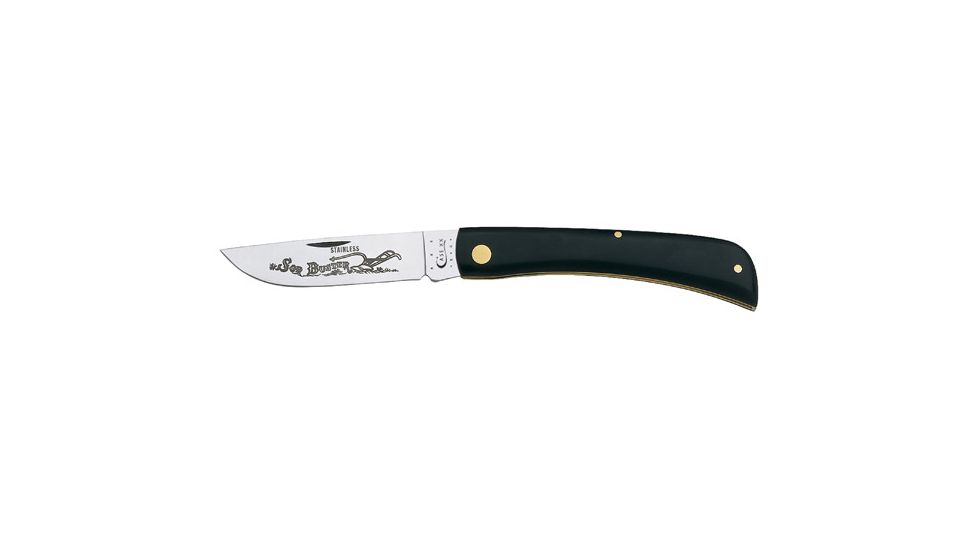 Case 2138 SS Black Synthetic Sod Buster  Etched Skinner Blade Folding Knife, Jet-Black Synthetic Handle, 4 5/8 00092