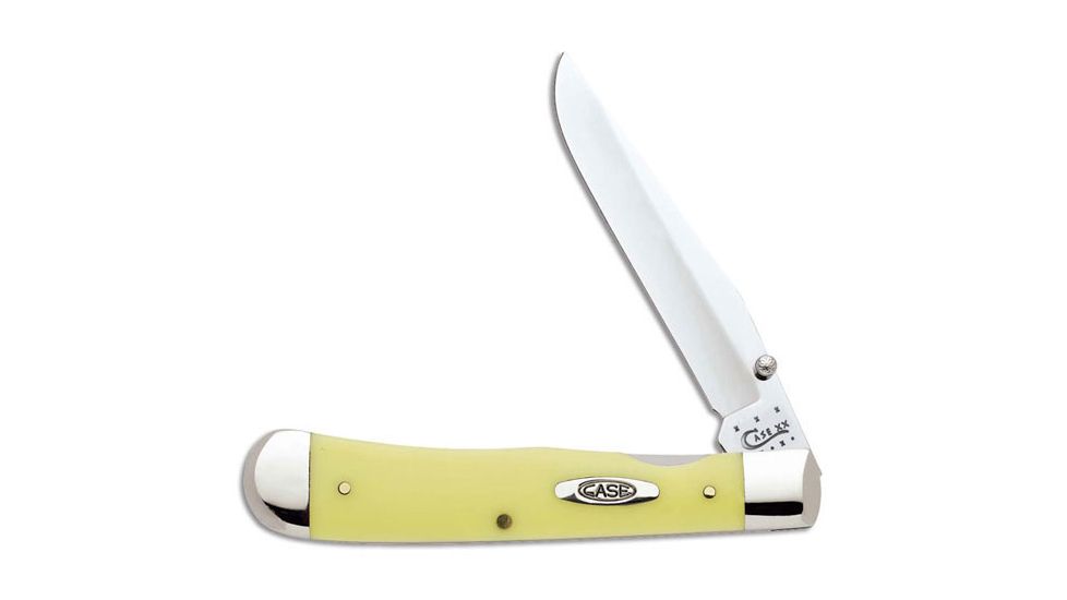 Case 3154L CV Yellow Synthetic TrapperLock  One-Hand Opening Clip Blade with Thumb StudFolding Knife., Yellow Synthetic  Handle, 4 1/8 00111