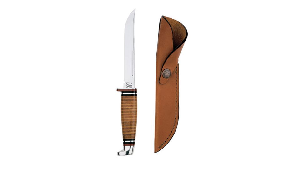 Case 316-5 SS Fixed Blade w/ Leather Sheath  Clip Blade Polished Leather Handle Genuine Leather Sheath, Leather Hunter Handle, 9.5 00381