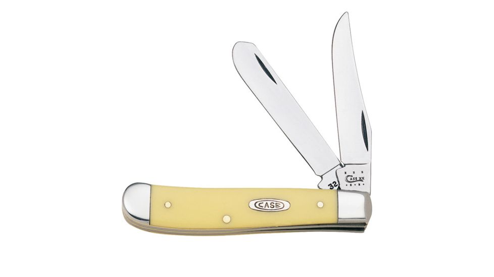 Case 3207 CV Yellow Synthetic Mini Trapper  Clip and Spey BladesFolding Knife., Yellow Synthetic  Handle, 3.5 00029