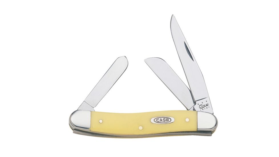 Case Medium Stockman Three Blade Folding Knife, 2.57in Clip Point, 1.7in Sheepsfoot, 1.88in Spey Point, Tru-Sharp Stainless Steel, Yellow Synthetic handle, 00035
