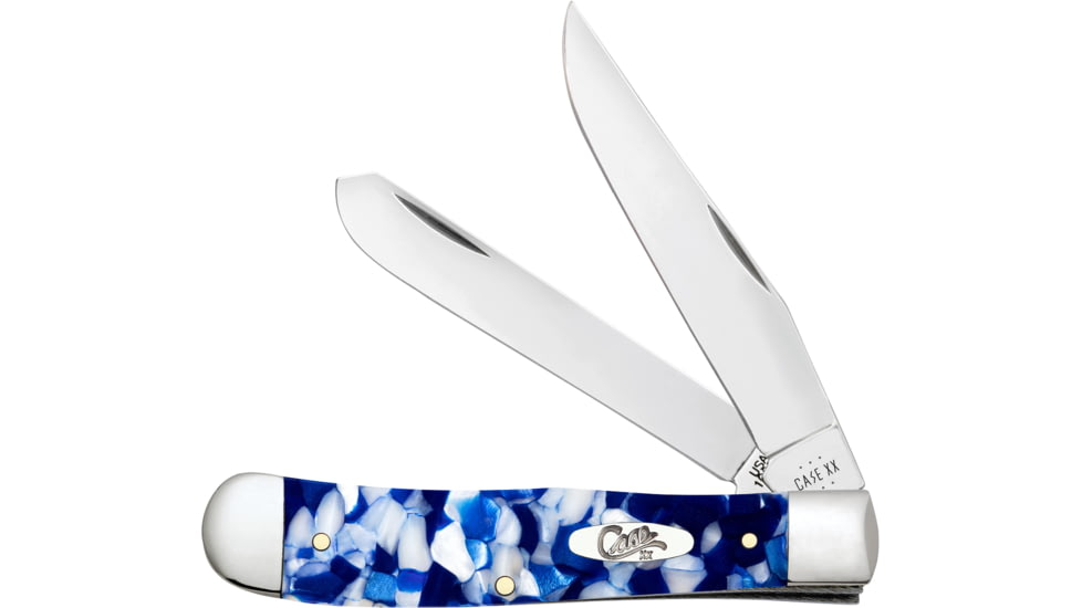 Case Trapper 2 Blades Folding Knife, 3.25in, 3.27in, Tru-Sharp Stainless Steel, Spey, Clip Point, Blue Crackle Kirinite Handle, 50720
