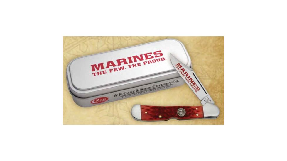 Case 61549L SS USMC Dark Red Bone Copperlock Folding Knife,Gift Tin,4.25in closed 13171