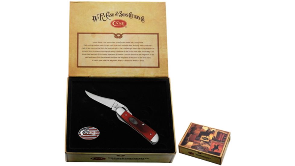 Case 61953L Ropers Gift Set Dark Red Bone Russlock Folding Knife w/Lapel Pin,4.25in closed 09661