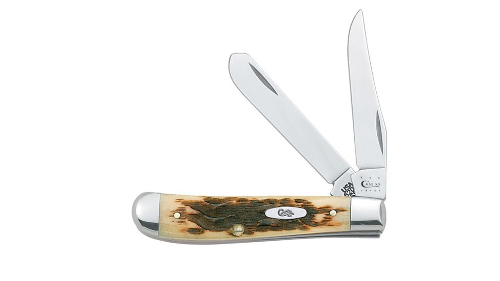 Case 6207 SS Amber Mini Trapper  Clip and Spey BladesFolding Knife, Amber Bone SS Handle, 3.5 00013