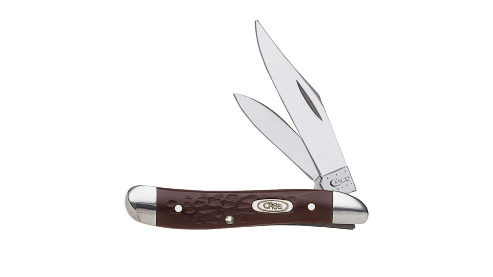 Case 6220 SS Brown Synthetic Peanut  Clip and Pen Blades Folding Knife, Brown Synthetic Jigged, 2 7/8 00046
