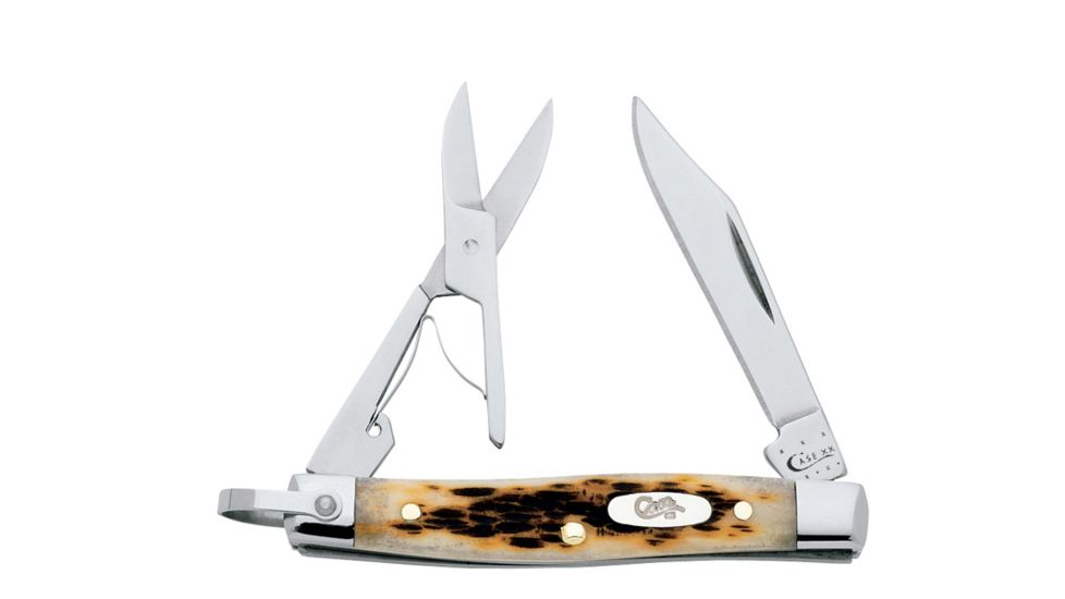 Case 6233RSC SS Amber Bone Small Pen, Pen Blade and Scissors with Bail 00258