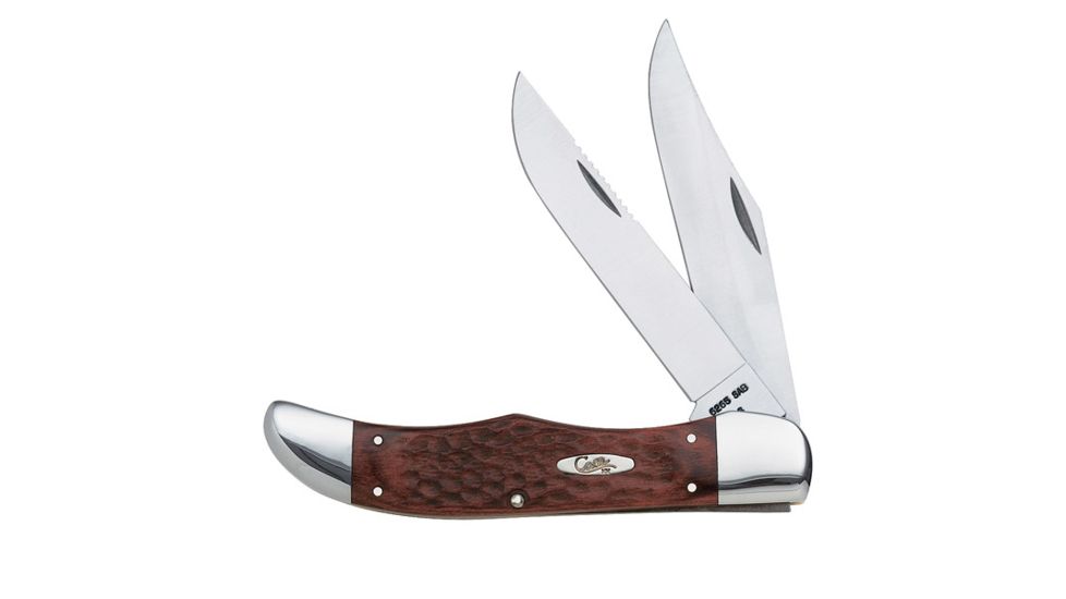 Case 6265 SS Jigged Staminawood Folding Hunter  Clip and Skinner Blades Genuine Leather Sheath Folding Knife, Working Brown Synthetic Jigged Handle, 5 1/4 00189