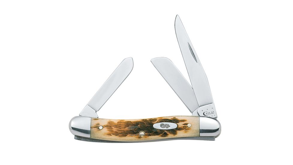 Case 6318 SS Amber Medium Stockman  Clip, Sheepfoot and Spey BladesFolding Knife, Amber Bone SS Handle, 3 5/8 00042