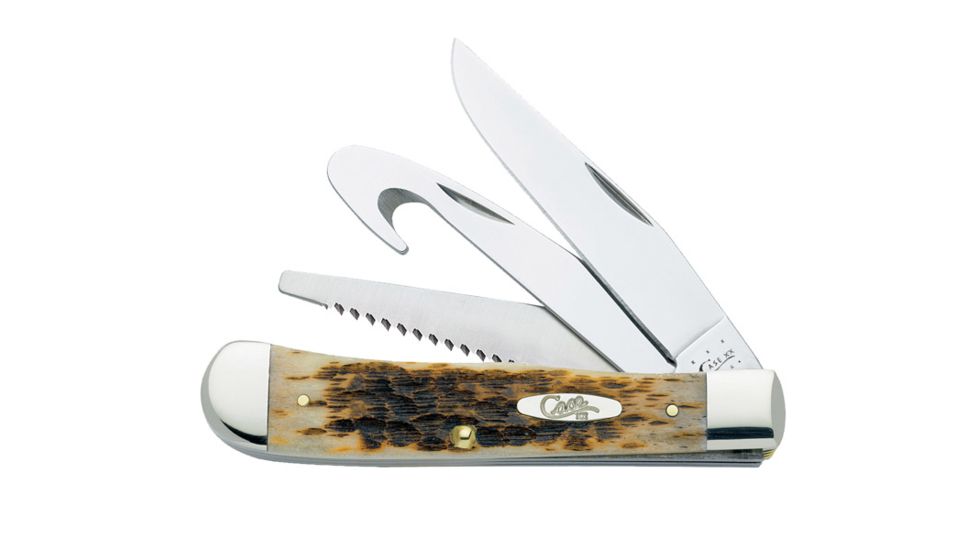 Case 6354GS SS Amber Bone Hunter Trapper, Clip, Gut Hook and Saw Blades 00149
