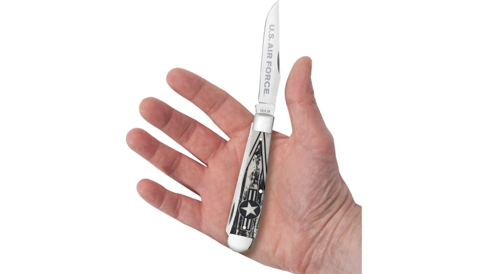 Case Air Force Trapper Folding Knife w/ Blade Etching, 4.13in Closed, Mirror Clip/Spey Blades, Natural Smooth Bone Handle, 32406