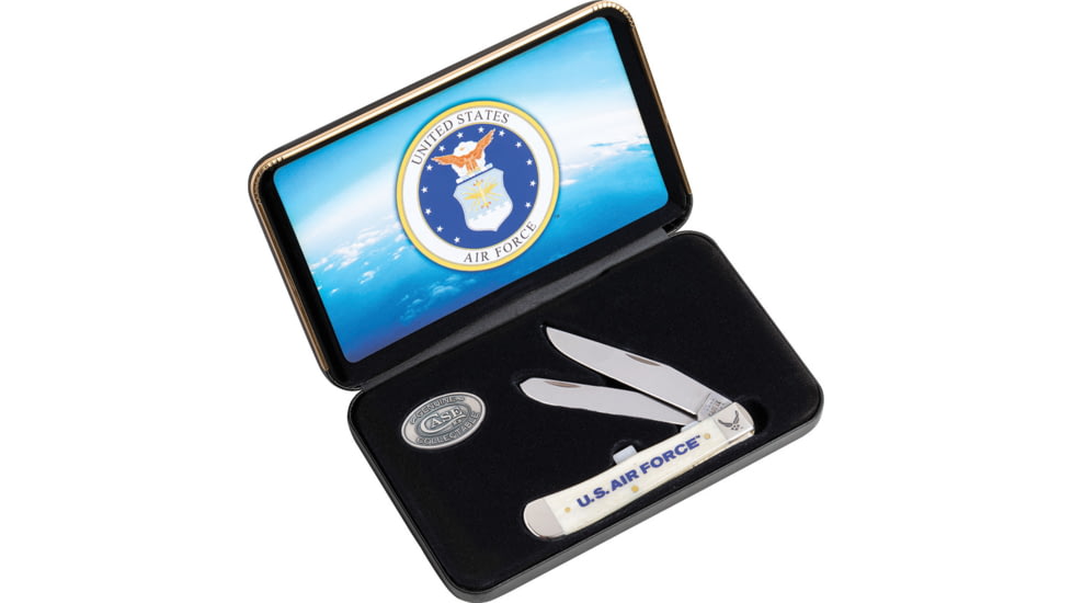 Case Air Force Trapper Folding Knife, 4.13in Closed, Mirror Clip/Spey Blades, Natural Smooth Bone Handle, 32404
