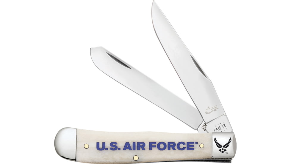 Case Air Force Trapper Folding Knife, 4.13in Closed, Mirror Clip/Spey Blades, Natural Smooth Bone Handle, 32404