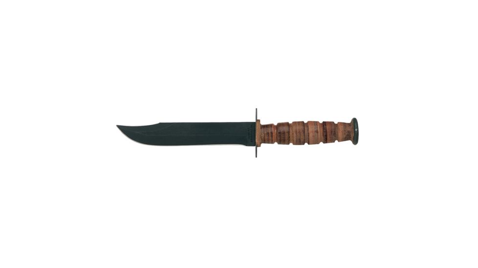 Case Grooved Leather USMC Fixed Blade Knife, 7in, 1095 Carbon Steel, Clip Point, Leather Handle, 00334