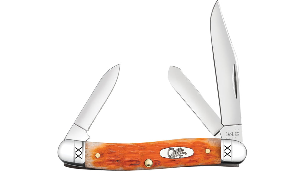 Case Cayenne Bone Stockman Folding Knife, 3.38in Closed, Mirror Clip/Spey/Pen Blades, Cayenne Crandall Jigged Bone Handle, 35812