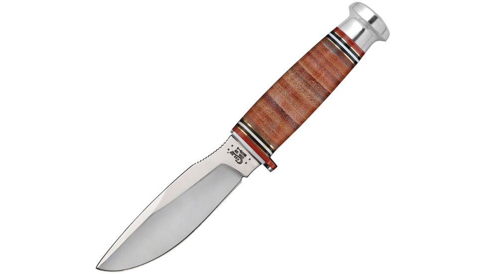 Case Fixed Blade Hunter Fixed Blade Knife, 4in, Stainless Steel, Standard Edge, Drop Point, Mirror Polish, Stacked Leather Handle CA10341