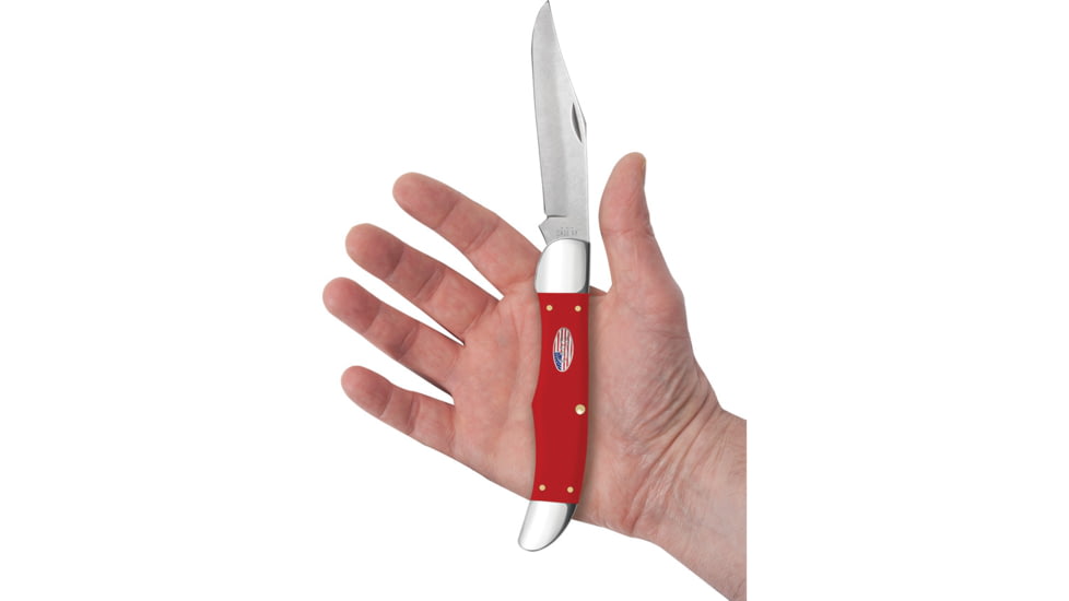 Case Folding Hunter American Work Folding Knife, 5.25in Closed, Stonewash Carbon Steel Clip Blade, Red Smooth Synthetic Handle, 73928