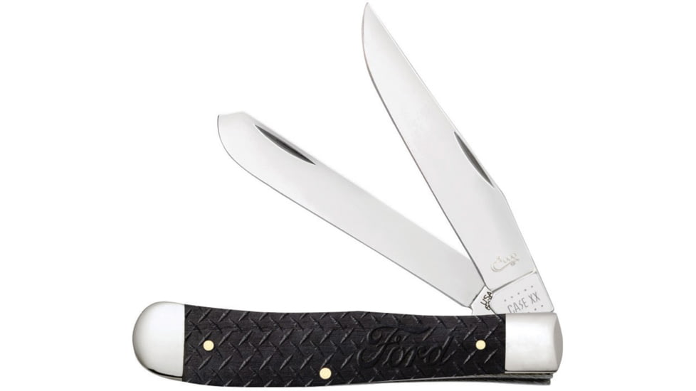 Case Ford Trapper Gray ColorWash Folding Knife, Mirror finish stainless clip and spey blades, Gray ColorWash natural sculpted bone handle, 14326