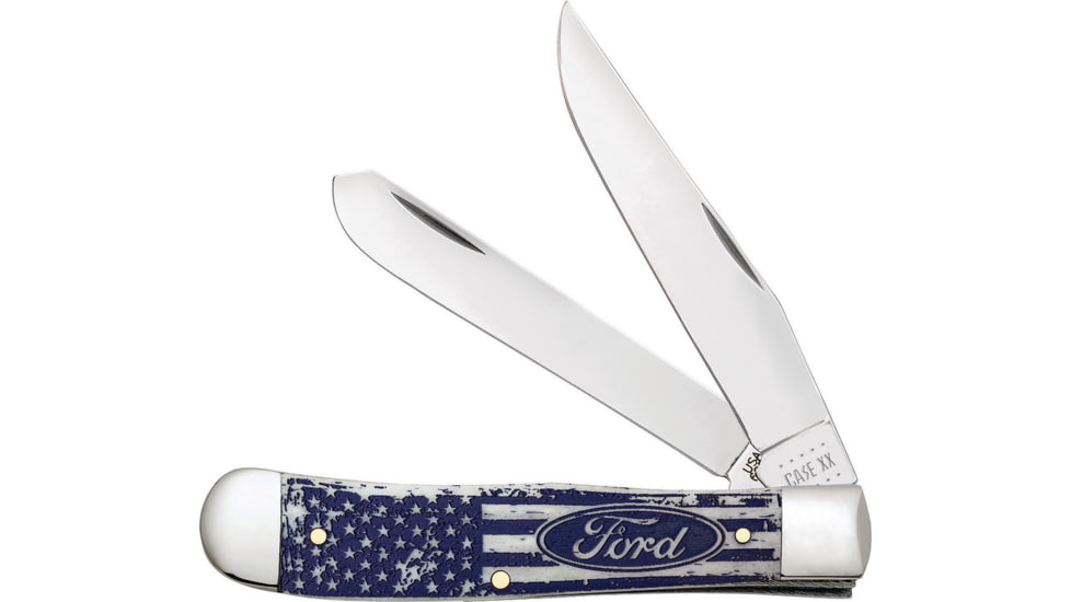 Case Ford Trapper Natural Bone Folding Knife, Mirror finish stainless clip and spey blades, Natural smooth bone handle, 14328