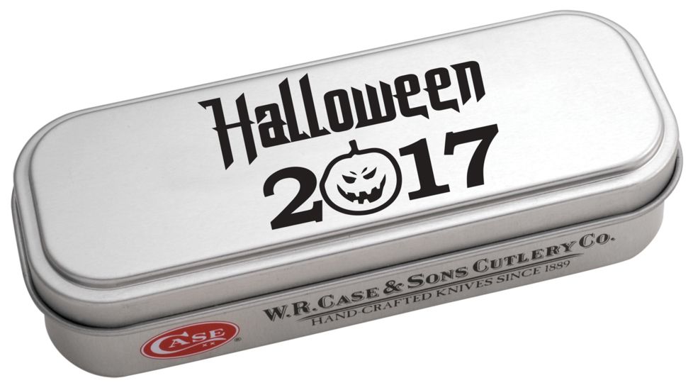 Case Halloween Gift Tin - Embellished Smooth Persimmon Orange Bone Tear Drop Knife, 10573
