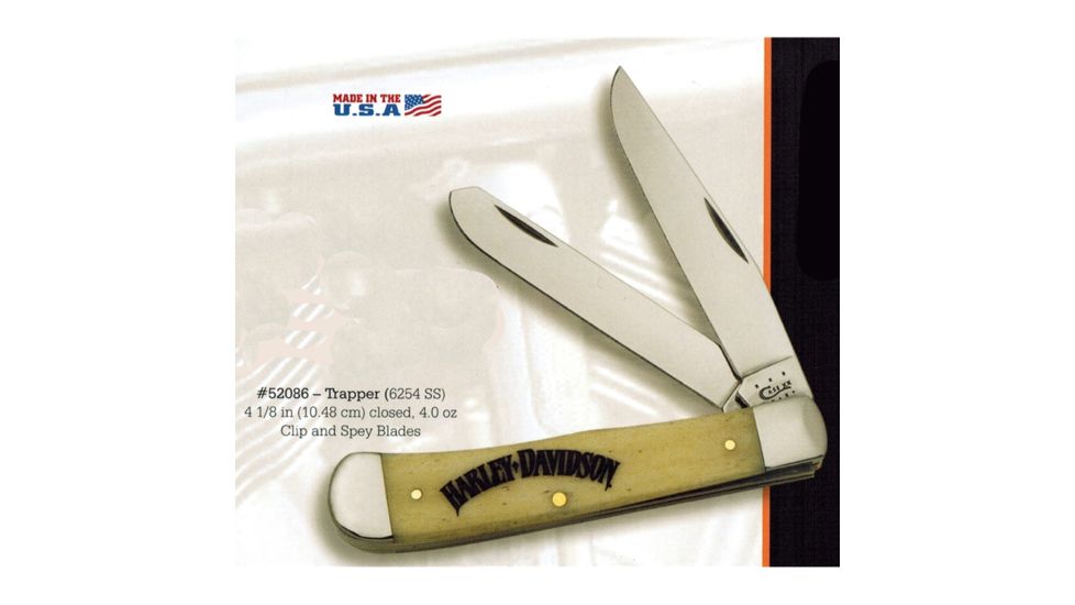 Case Harley-Davidson Trapper Folding Knife 6254 SS w/Smooth Natural Bone Handle,4.125in 52086