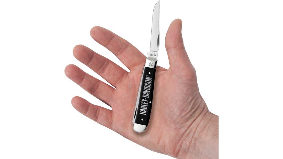 Case Harley Mini Trapper Smooth Folding Knife, 3.5in Closed, Mirror Clip/Spey Blades, Black Smooth Synthetic Handle, 52231
