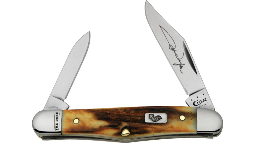 Case John Wayne Folding Knife,3.25in closed,Stainless Clip and Pen Blade,Genuine Burnt Stag Handle CA10689