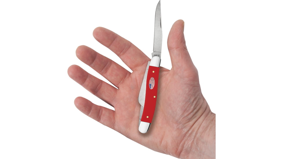 Case Medium Stockman American Workman Folding Knife, 3.63in Closed, Carbon Steel, Stonewash Clip/Sheepsfoot/Spey Blades, Red Smooth Synthetic Handle, 73931