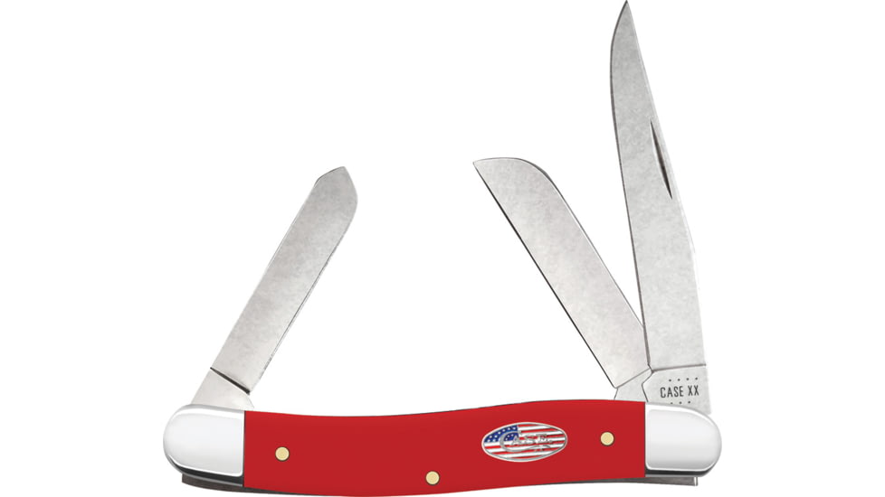 Case Medium Stockman American Workman Folding Knife, 3.63in Closed, Carbon Steel, Stonewash Clip/Sheepsfoot/Spey Blades, Red Smooth Synthetic Handle, 73931